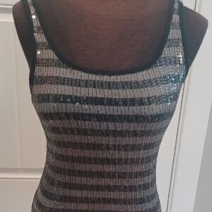 The Limited Black and Silver Striped Sequin Tank Top Size Small